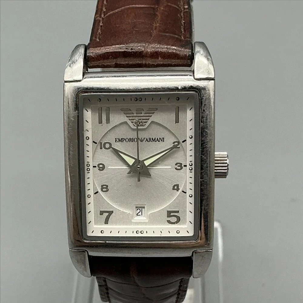 Emporio Armani AR0115 Men Watch 23mm Stainless Leather Date Classic New Battery